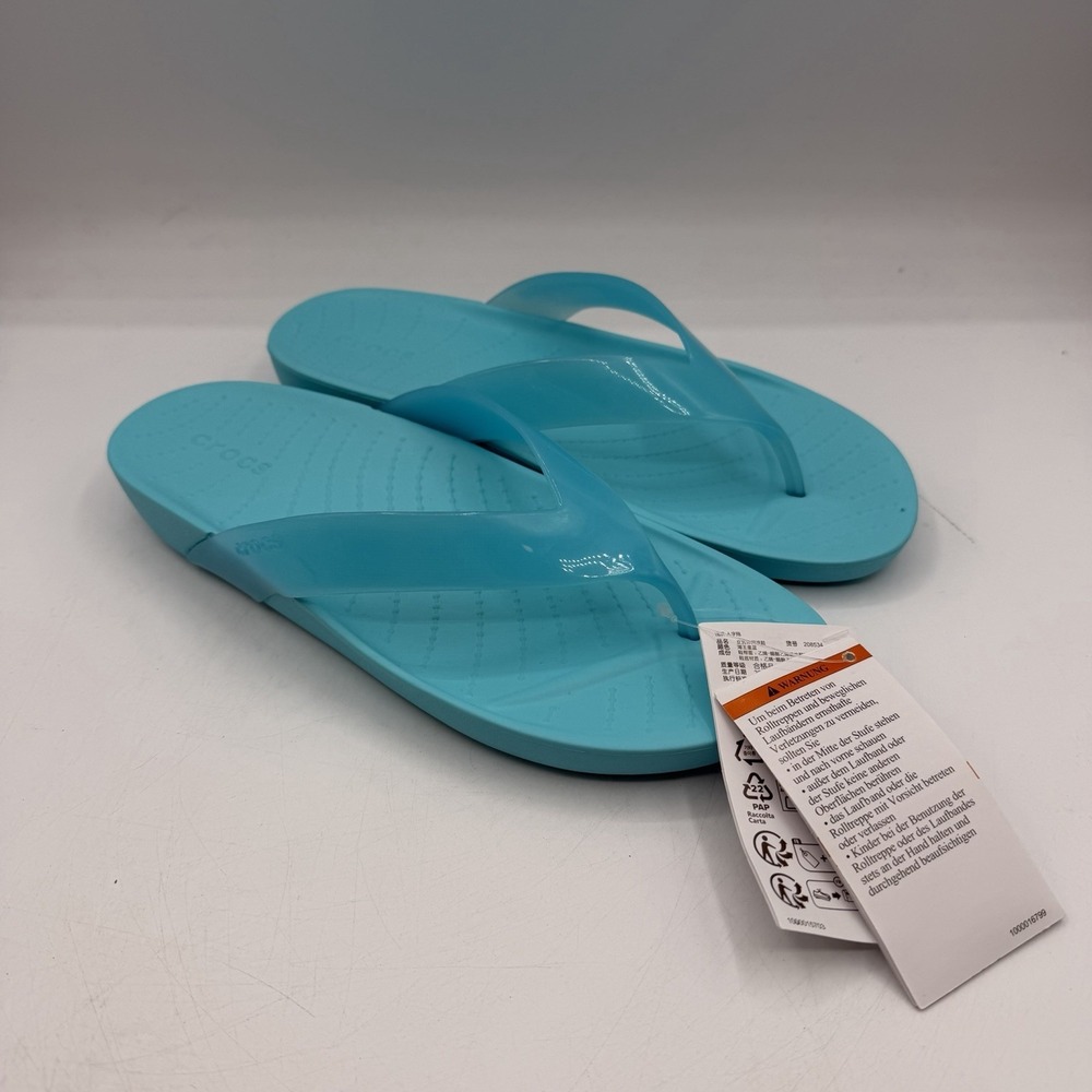 Crocs Splash Glossy Flip Flops Womens Sz 8 Neptune Blue Thong Sandals 208534-4NP